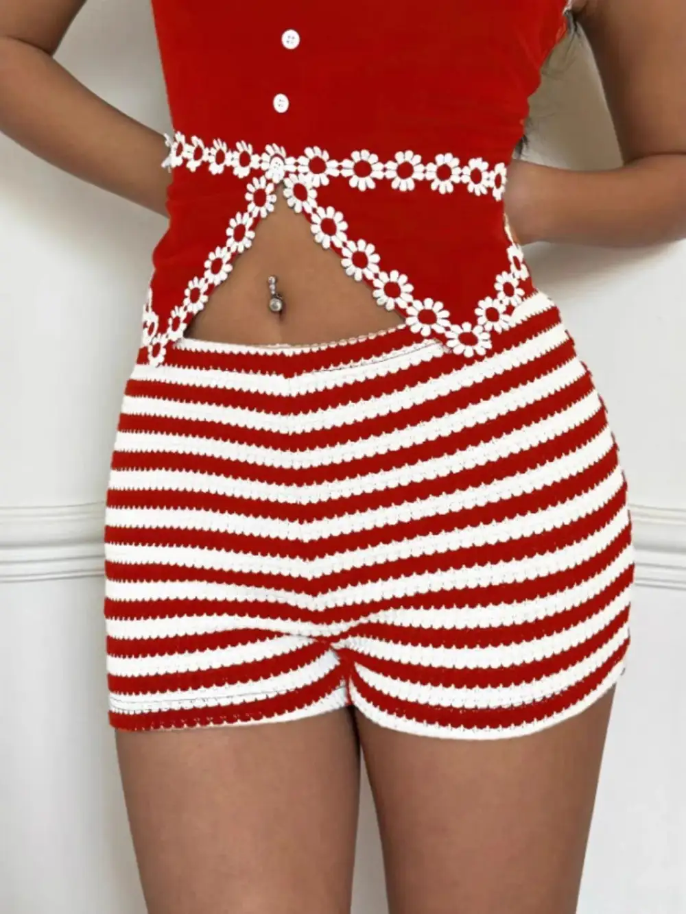 Striped High-Waist Knit Shorts