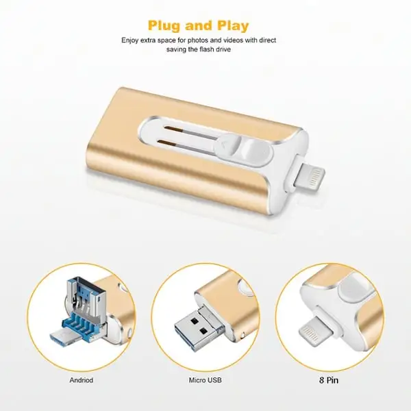 32~256GB Micro USB + 8 Pin + USB 3.0 4 in 1 Mobile Phone Computer U-Disk