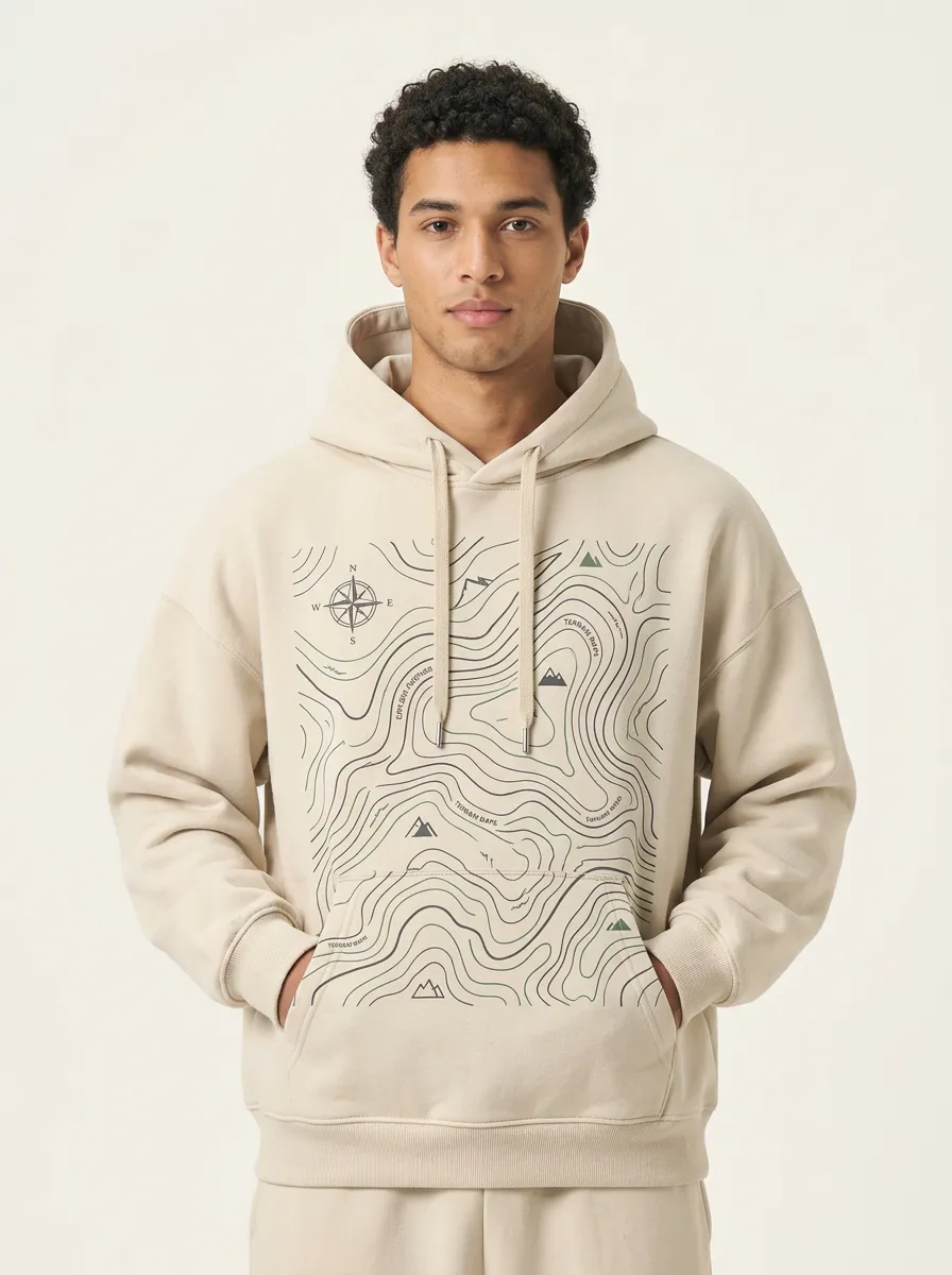 Men's Canyon Hiking Outdoor Explorer Topographic Graphic Hoodie