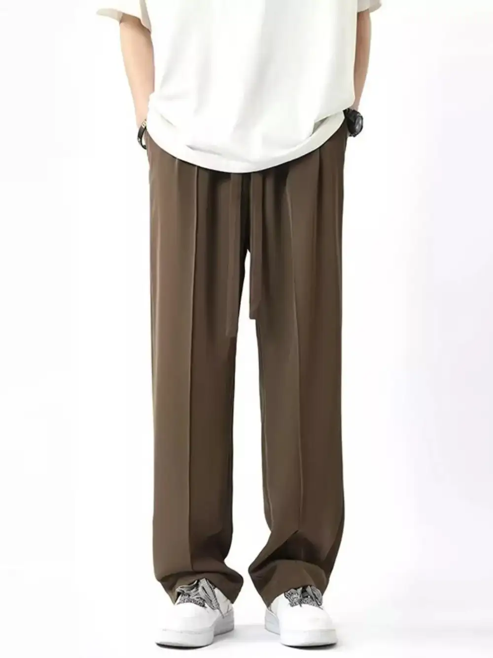 Men's Wide Leg Pants with Drawstring Waist