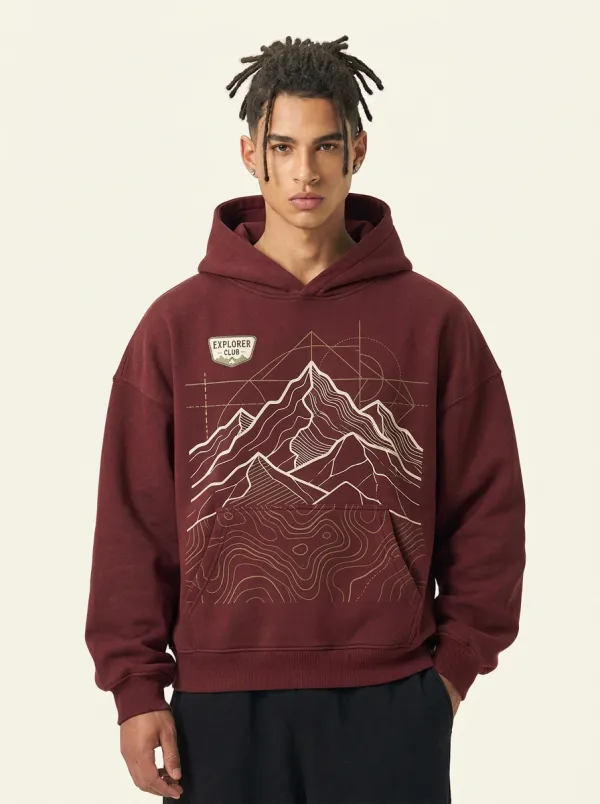 Men's Explorer Club Mountain Topographic Graphic Hoodie