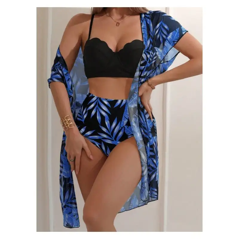 Printed Bikini Set with Mesh Cover-up