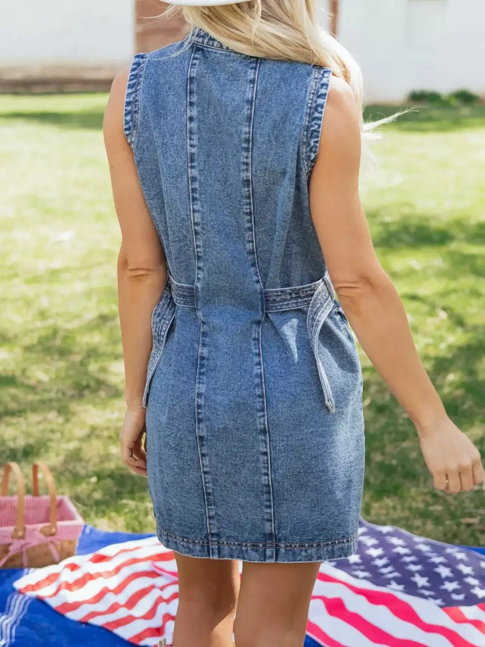 Denim Button Front Sleeveless Dress Casual