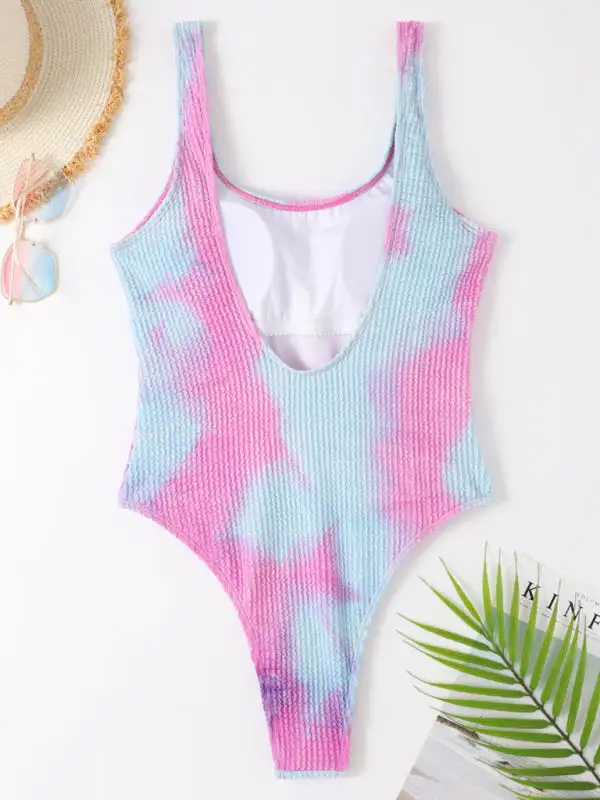 Candy Fluorescent Pleated Fabric One Piece Swimsuit