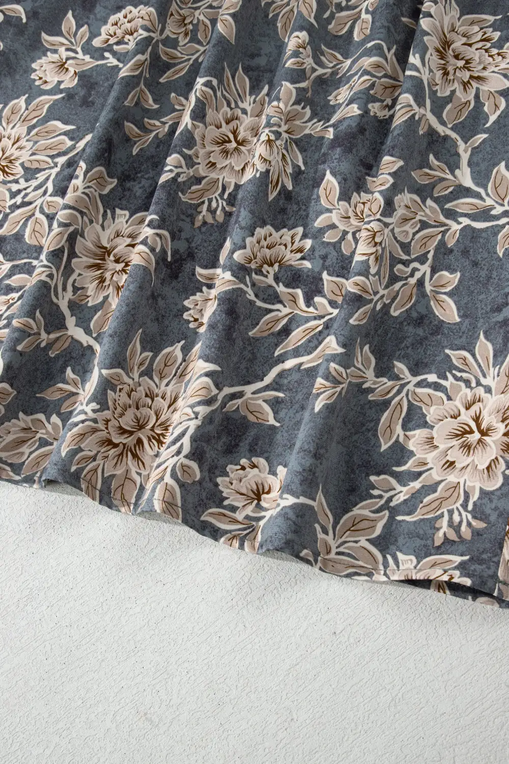 Layered Detail Floral Printed Split Neck Maxi Dress