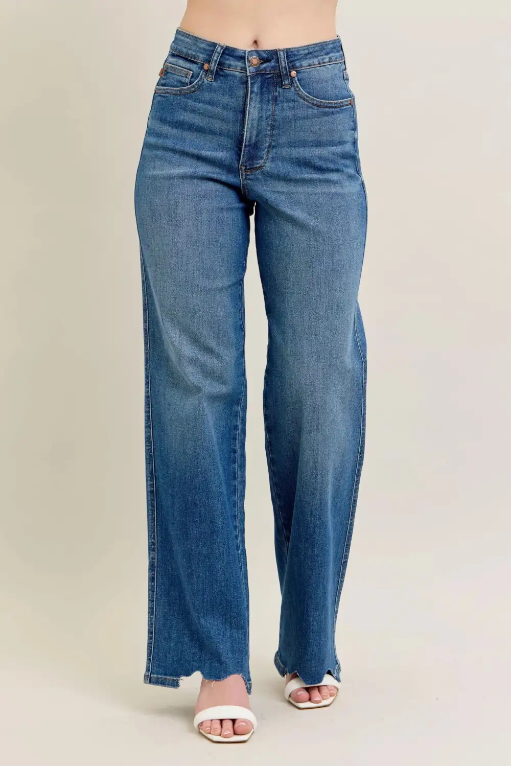 Everyday High Rise Distressed Wide Leg Jeans