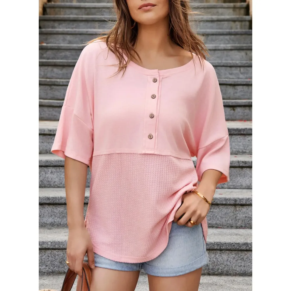 Women's Waffle Knit Button Down Top