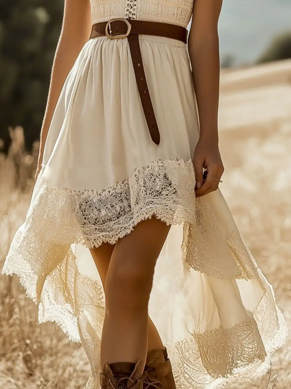 Gathered Detail Lace Dress