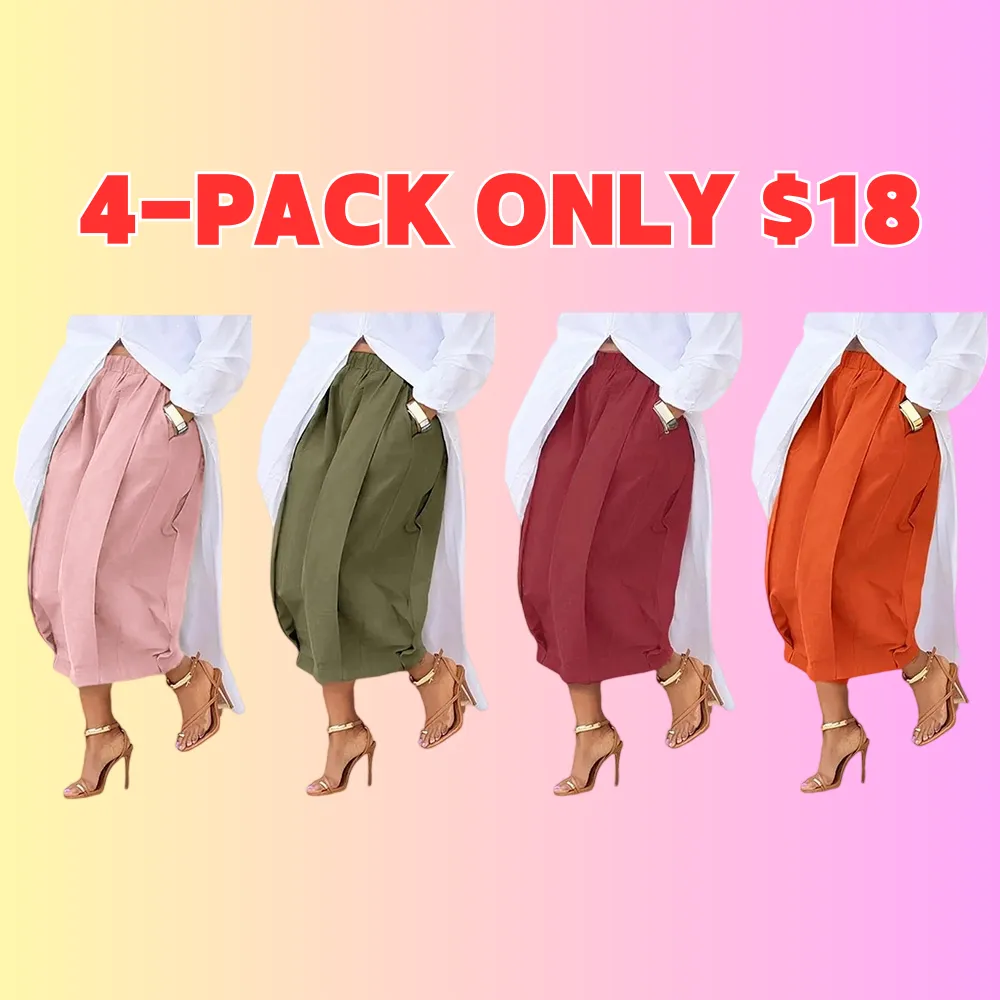 Women's Loose Multicolor Cropped&Long Trousers 100% Cotton Soft Summer&Autumn/Winter Comfortable Breathable Fabric Elastic Waistband Lantern Pants with Pockets Casual Style Bottoms Outfit Soft