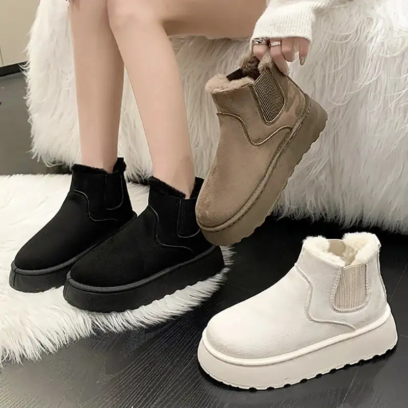 Leather Plush-Lined Warm-Lined Ankle Boots