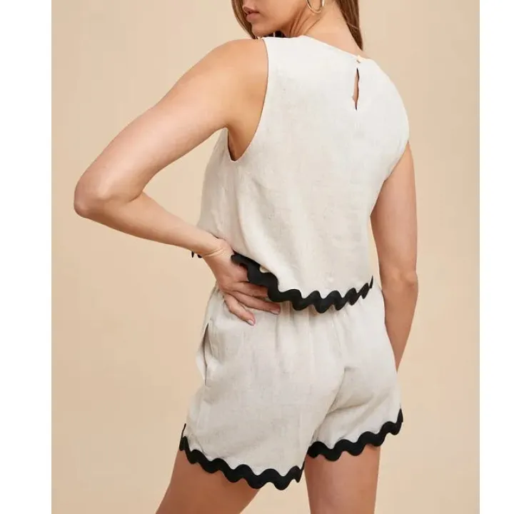 Ric Rac Trim Detailed Top & Shorts Set