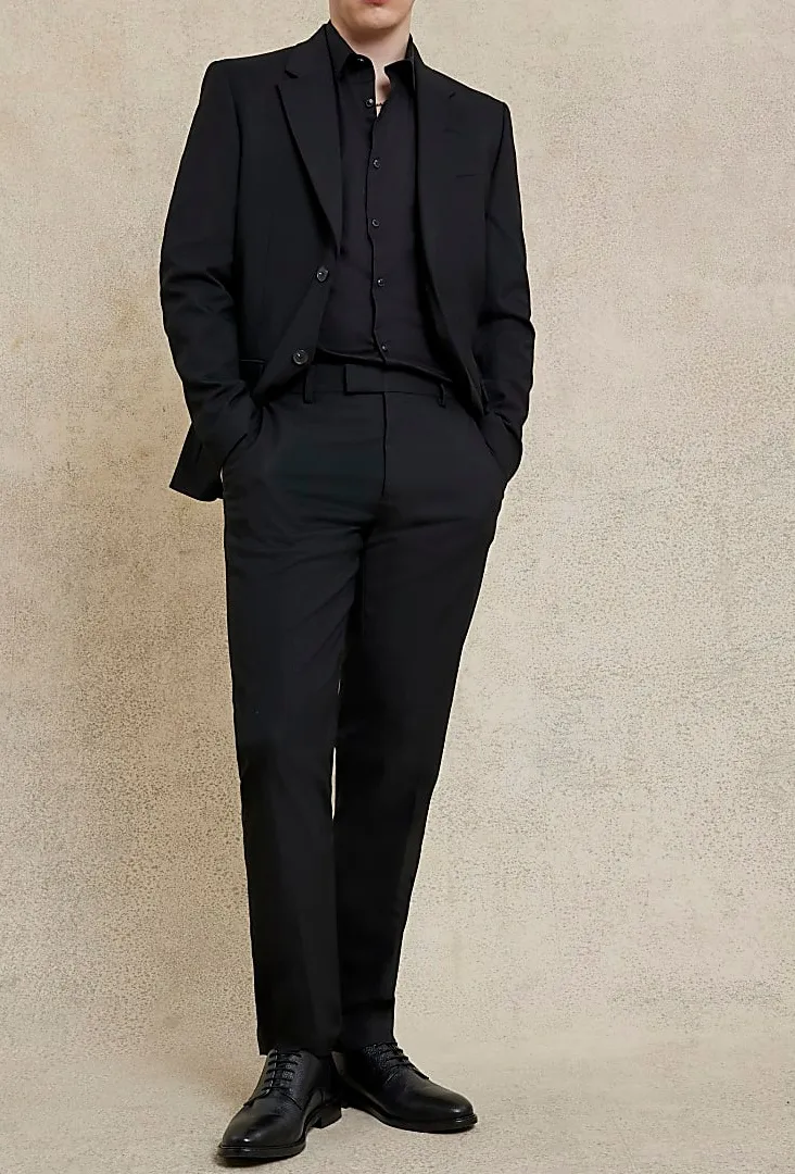 Men's Black Slim Fit Casual Suit Trousers