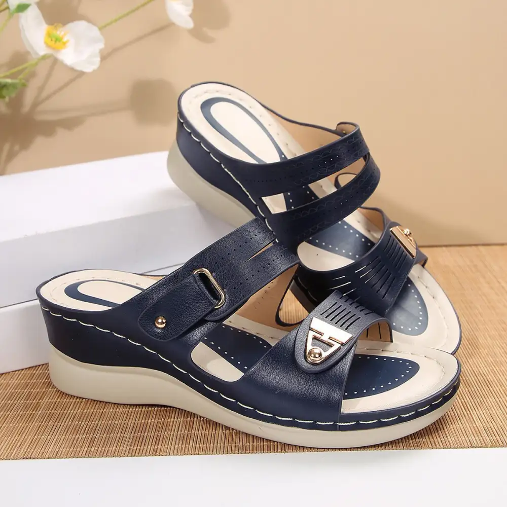Textured Thick Sole Wedge Slide Sandals