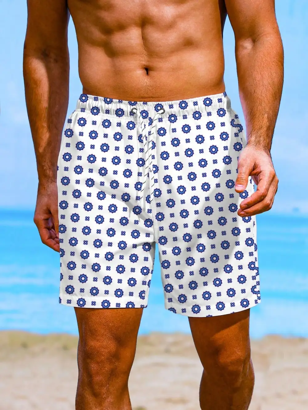 Men's Floral Allover Print Drawstring Beach Shorts