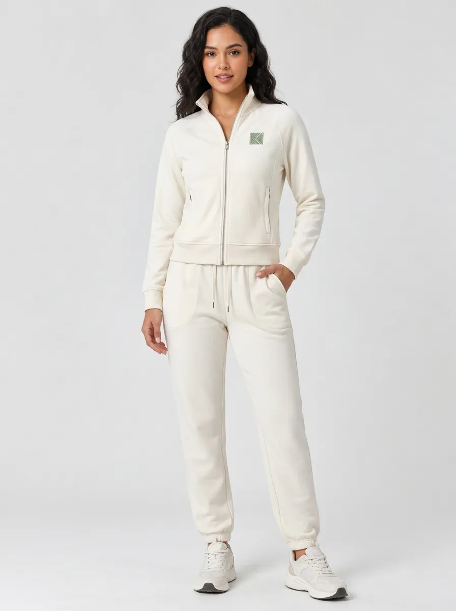 Women's Off-White Zip-Up Jacket & Jogger Set