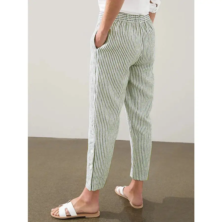 Full Size Striped Side Button Detail Pants Plus Size
