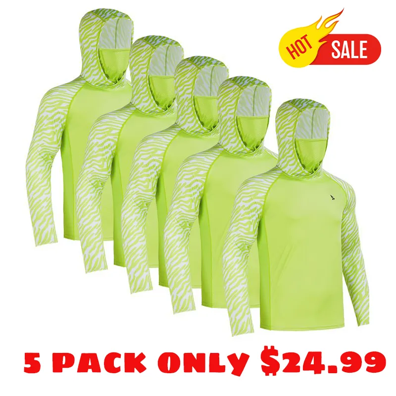 Men UPF 50+ UV Sun Hoodie Shirts with Mask Neck Gaiter  Protection Raglan Long Sleeve Lightweight Quick Dry Moisture Wicking Breathable Cooling Athletic Activewear