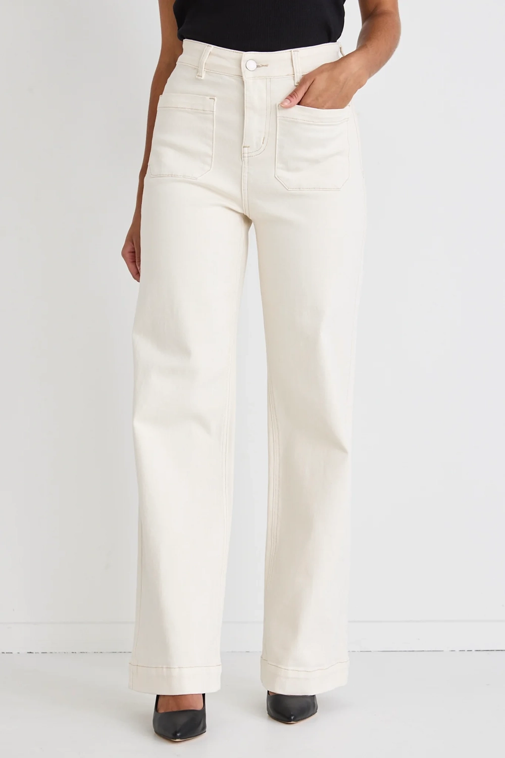 Ecru High - Rise Wide - Leg Jeans