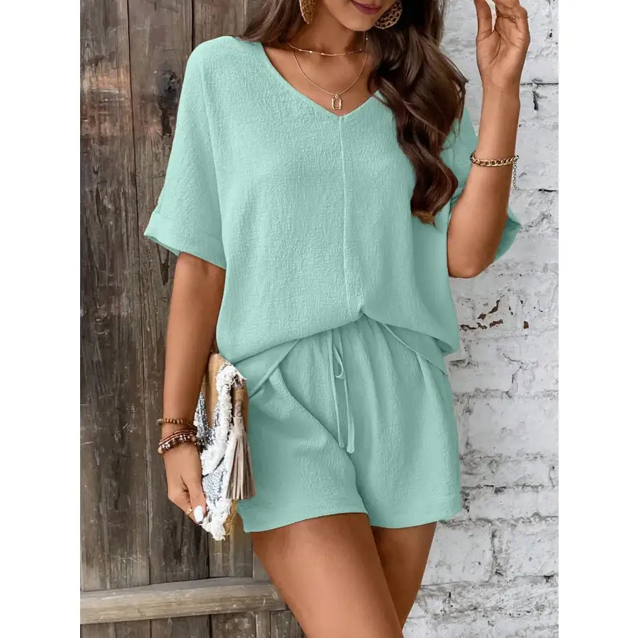 V Neck Half Sleeve Top and Shorts Set