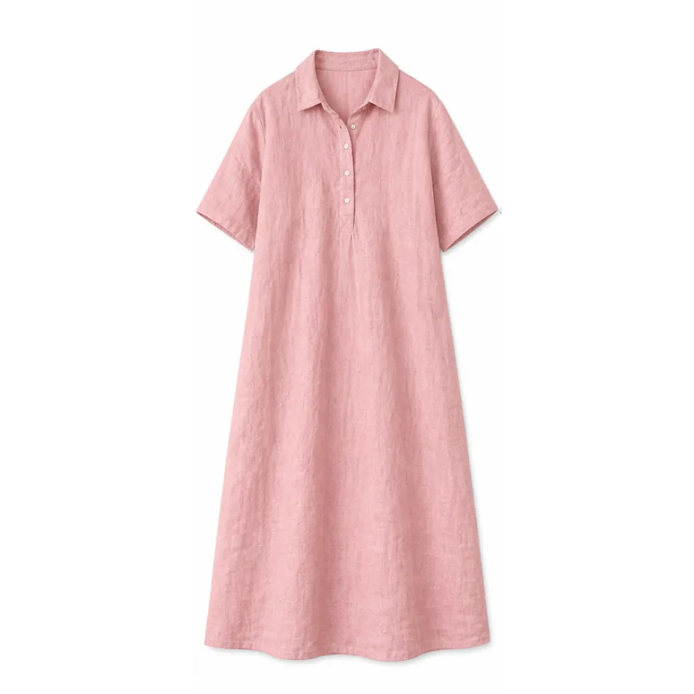 Linen Blend Polo Midi Dress