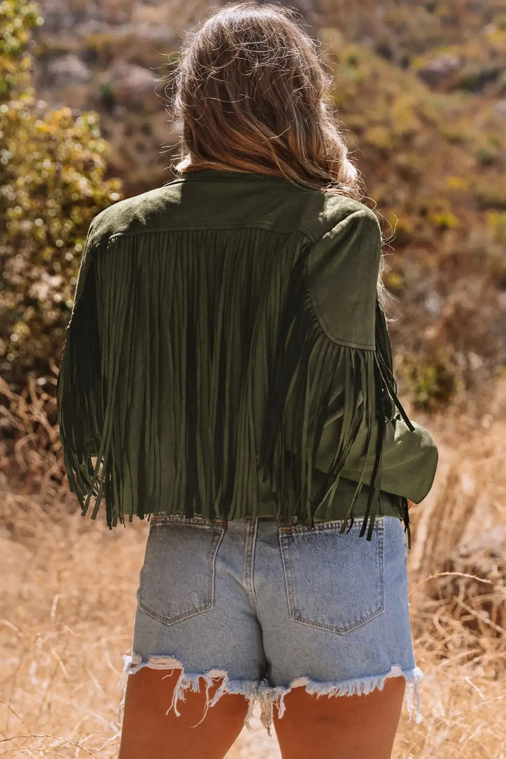 Cropped Fringe Faux Suede Jacket Layered