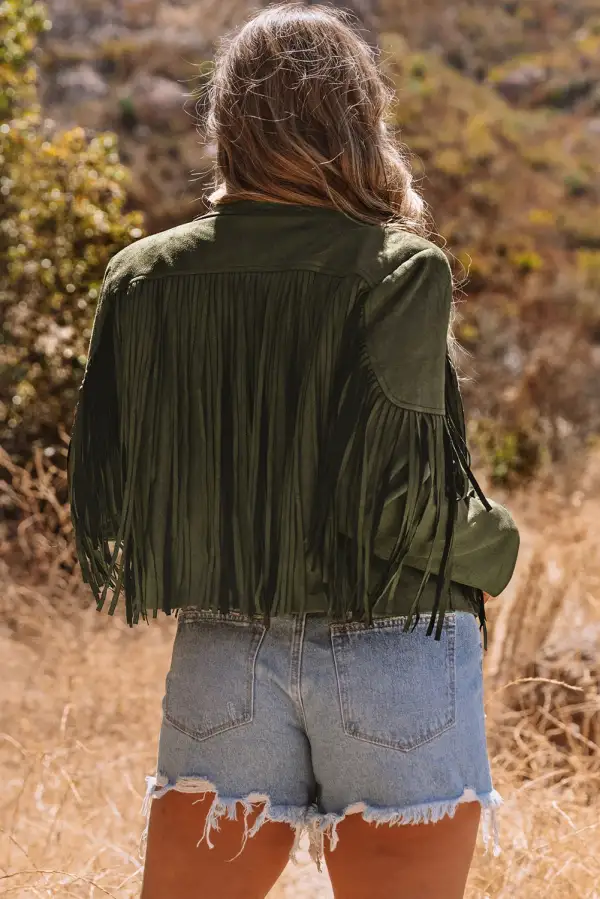 Cropped Fringe Faux Suede Jacket Layered