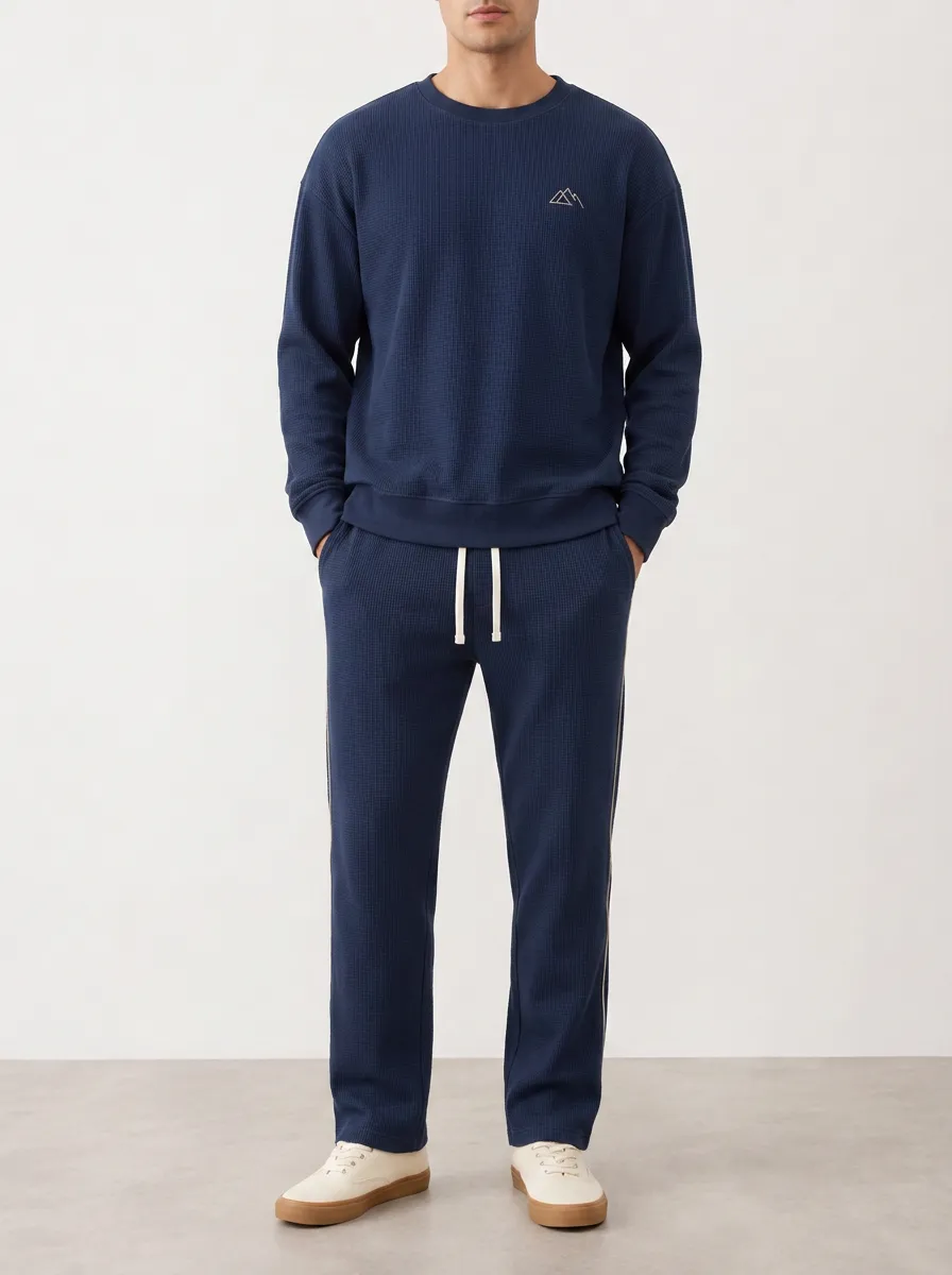 Men's Mountain Lover Navy Waffle Knit Printed Sweatshirt