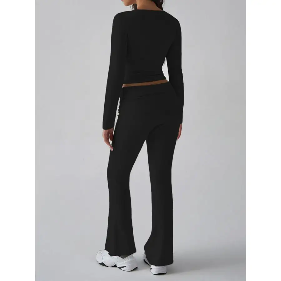 Square Neck Long Sleeve Top and Pants Set