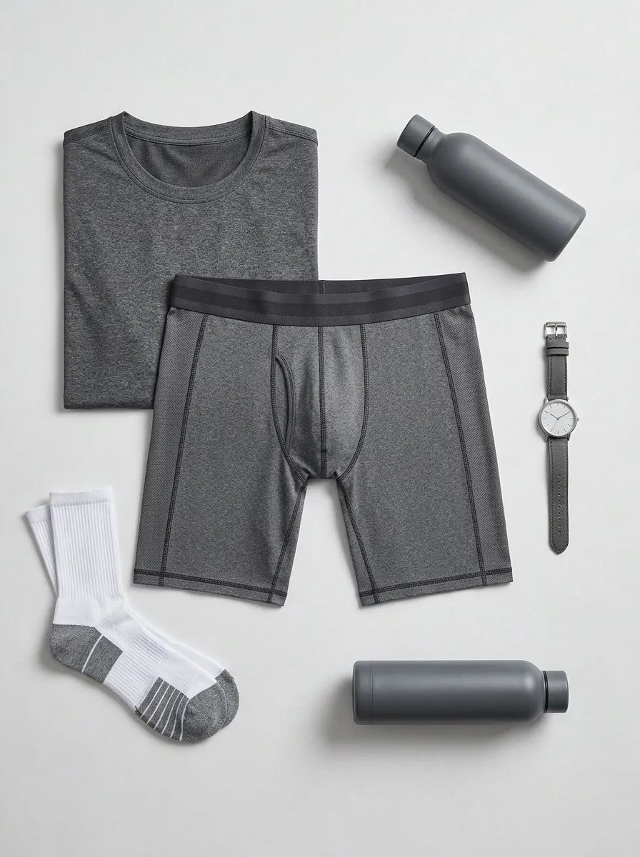 Men's Performance Grey Solid Printed Boxer Briefs