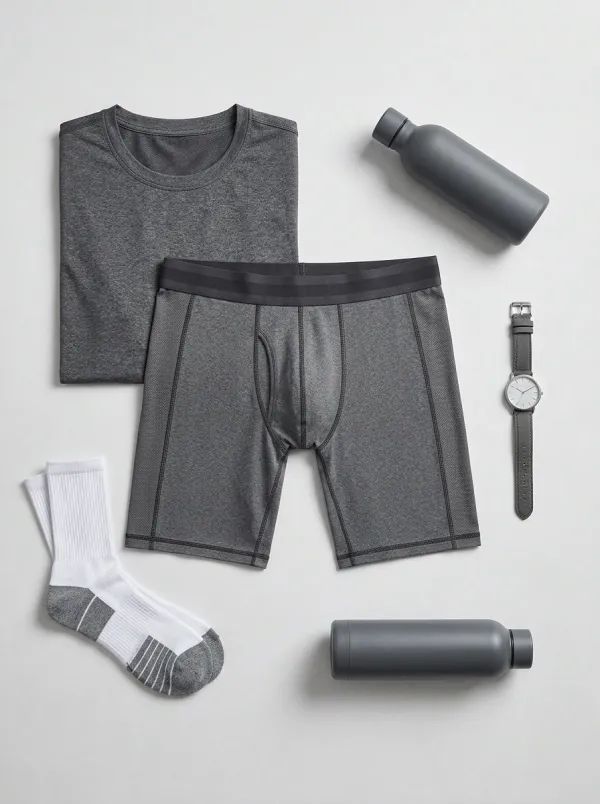 Men's Performance Grey Solid Printed Boxer Briefs