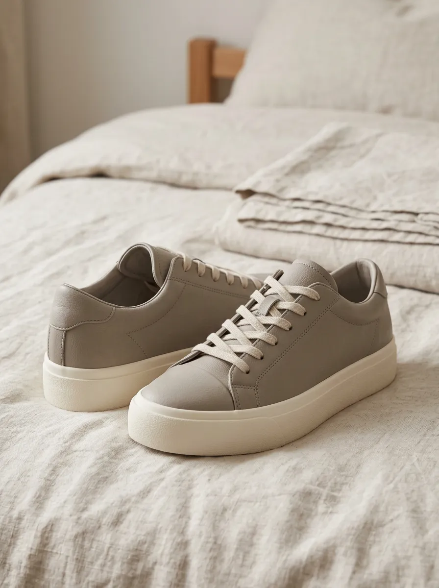 Women's Minimalist Grey Leather Casual Printed Sneakers