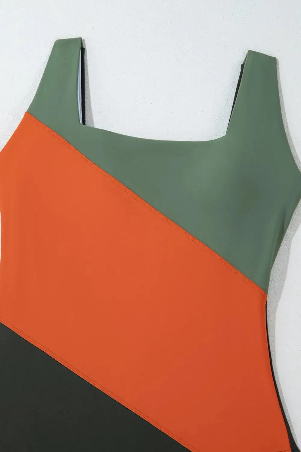 Blocked Pattern Padded Square Neck One Swimsuit