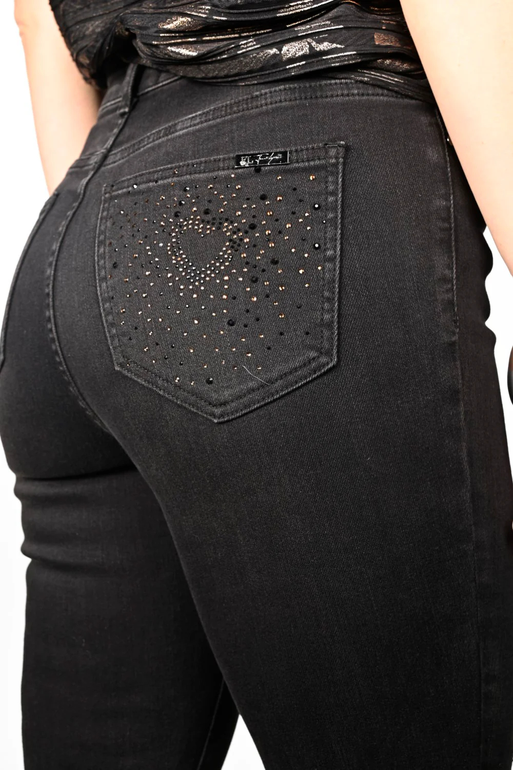 Slim Fit Black Denim Jeans with Copper Accents