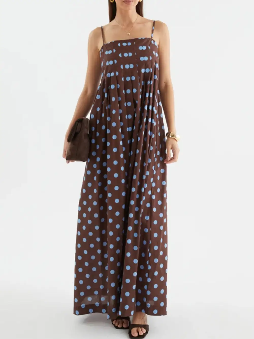 Polka Dot Pleated Maxi Dress
