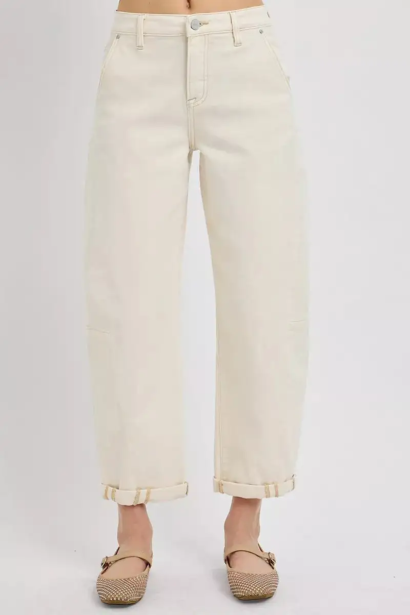 High Rise Cuffed Hem Relaxed Wide Leg Jeans