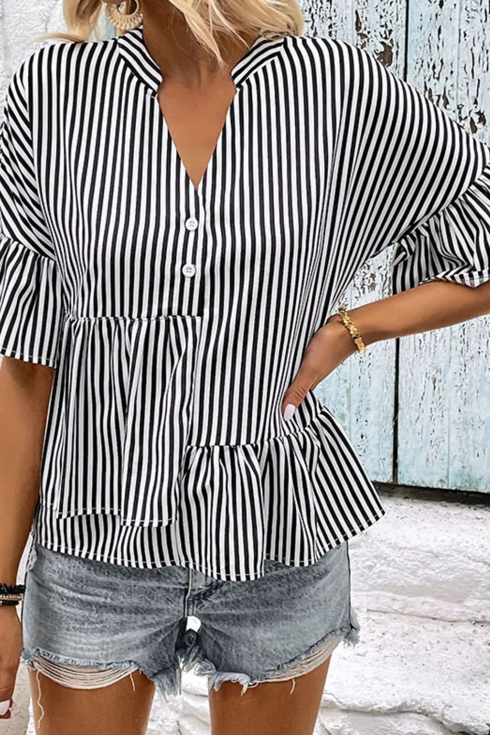 Soft Striped V-Neck Blouse
