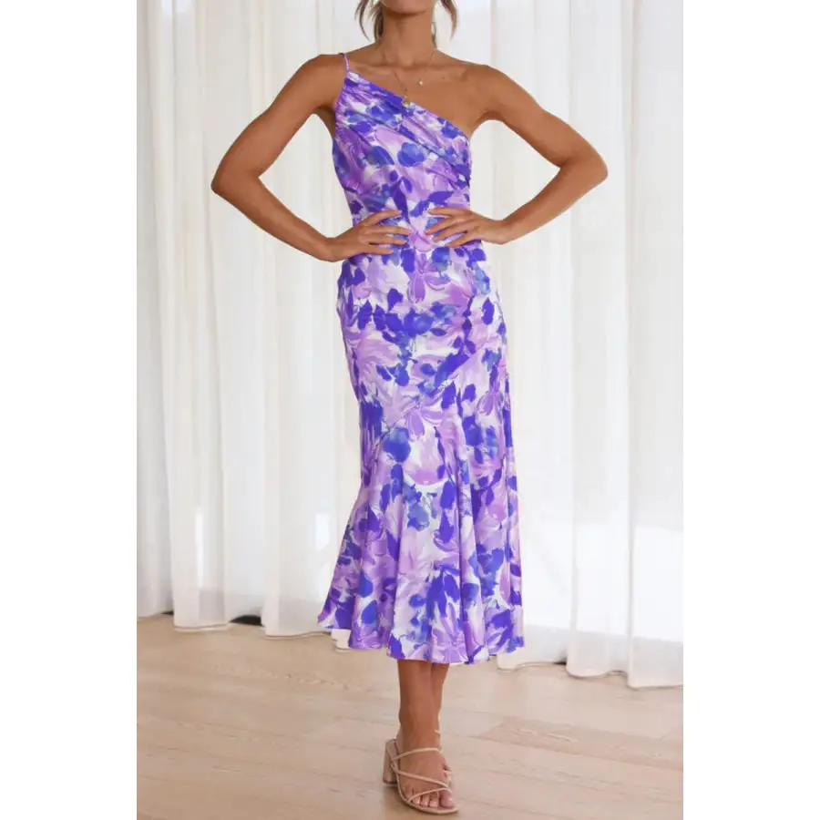 Single Ruched Single Shoulder Midi Dress