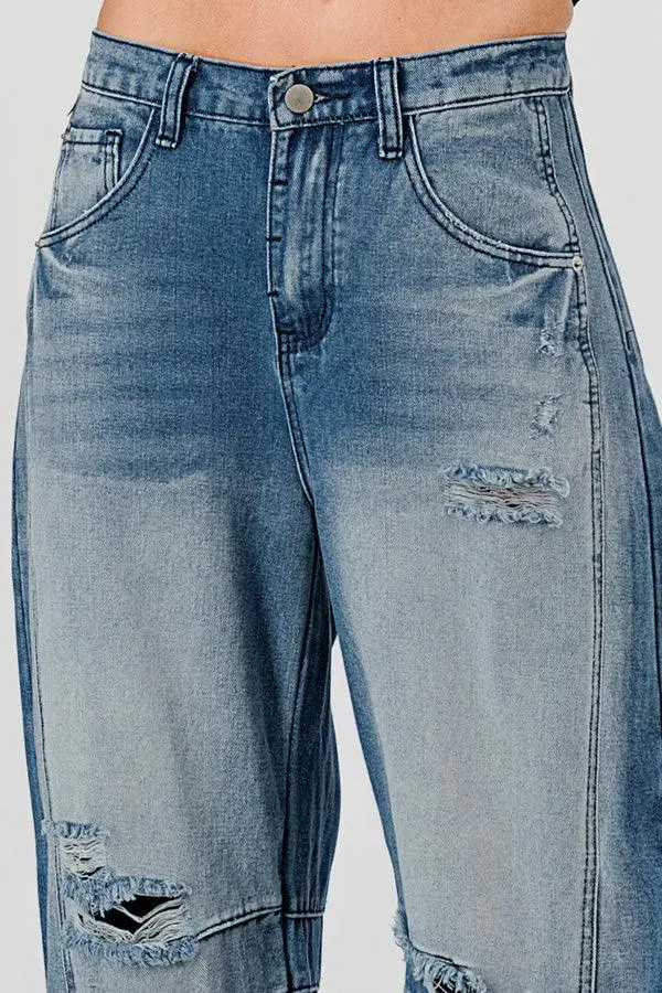 Mid Rise Barrel Denim Pants