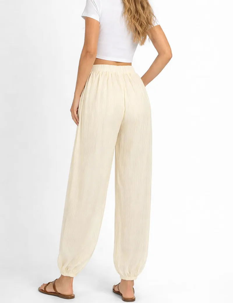 Chic Crinkle Solid Color Elastic Cuff Balloon Pants