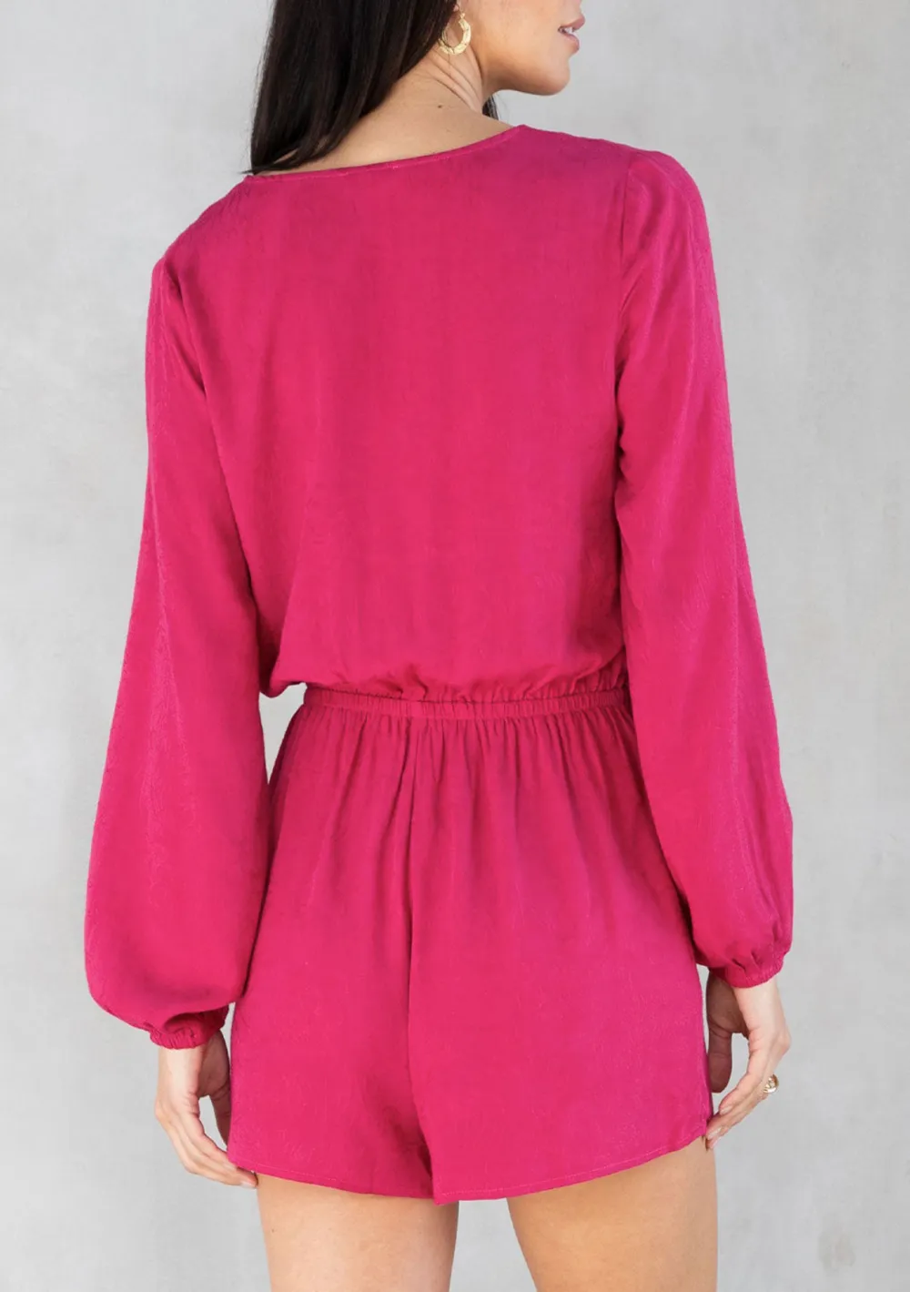 Half Button V-Neck Long Sleeve Romper