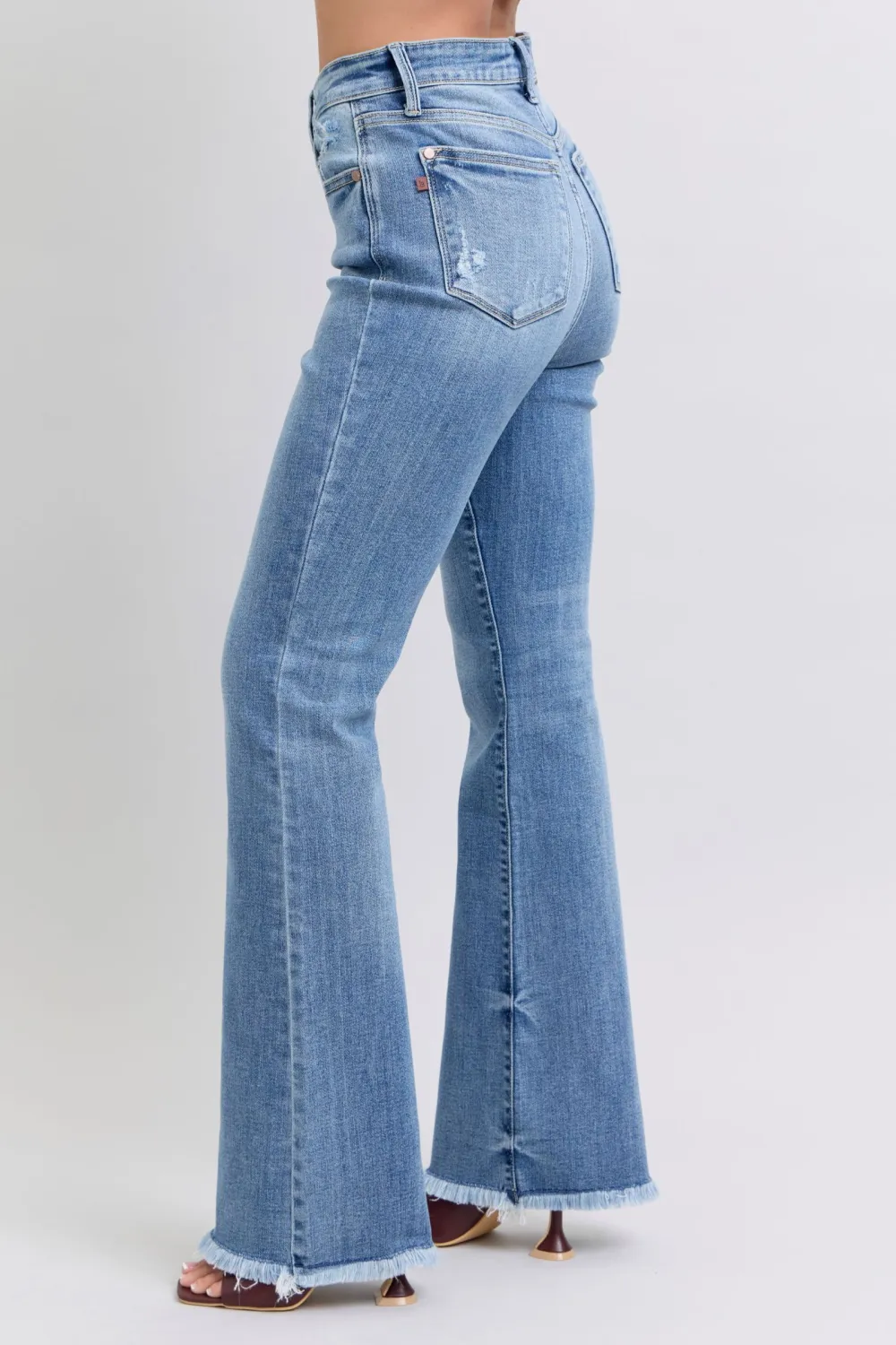 Raw Hem High Rise Bootcut Denim Jeans