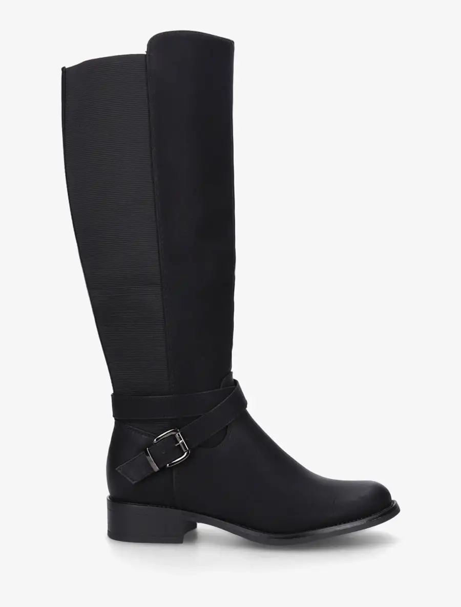 Statement Stretch Panel Strap Detail Buckle Detail Block Heel Knee High Boots