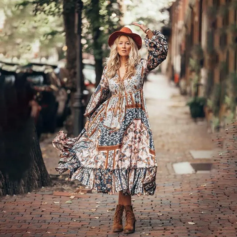 Autumnish Long Sleeve Irregular Retro Dress