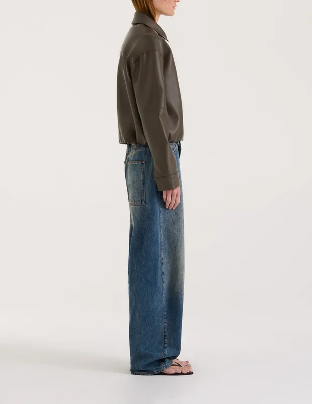 Khaki Cropped Faux Leather Jacket
