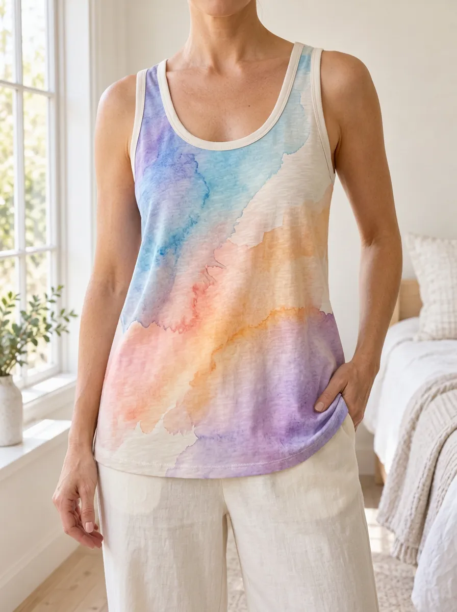 Women's Fresh Pastel Watercolor Abstract Tank Top