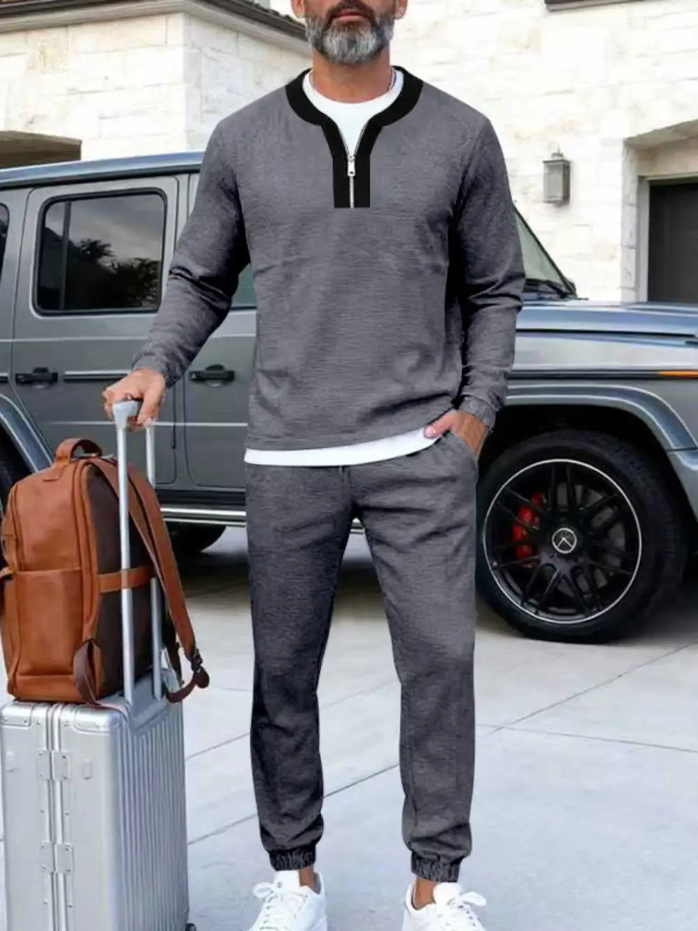 Men's Plus Size Casual Zipper Neck Long Sleeve