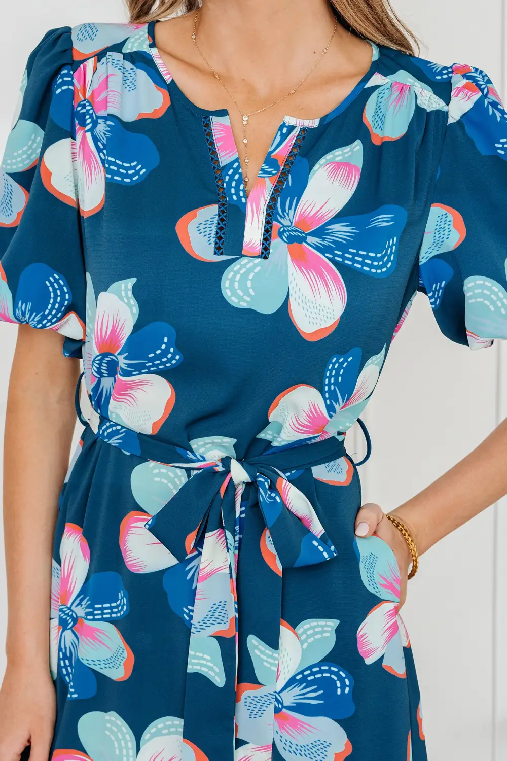 Floral Printed Tie Waist Dress Casual