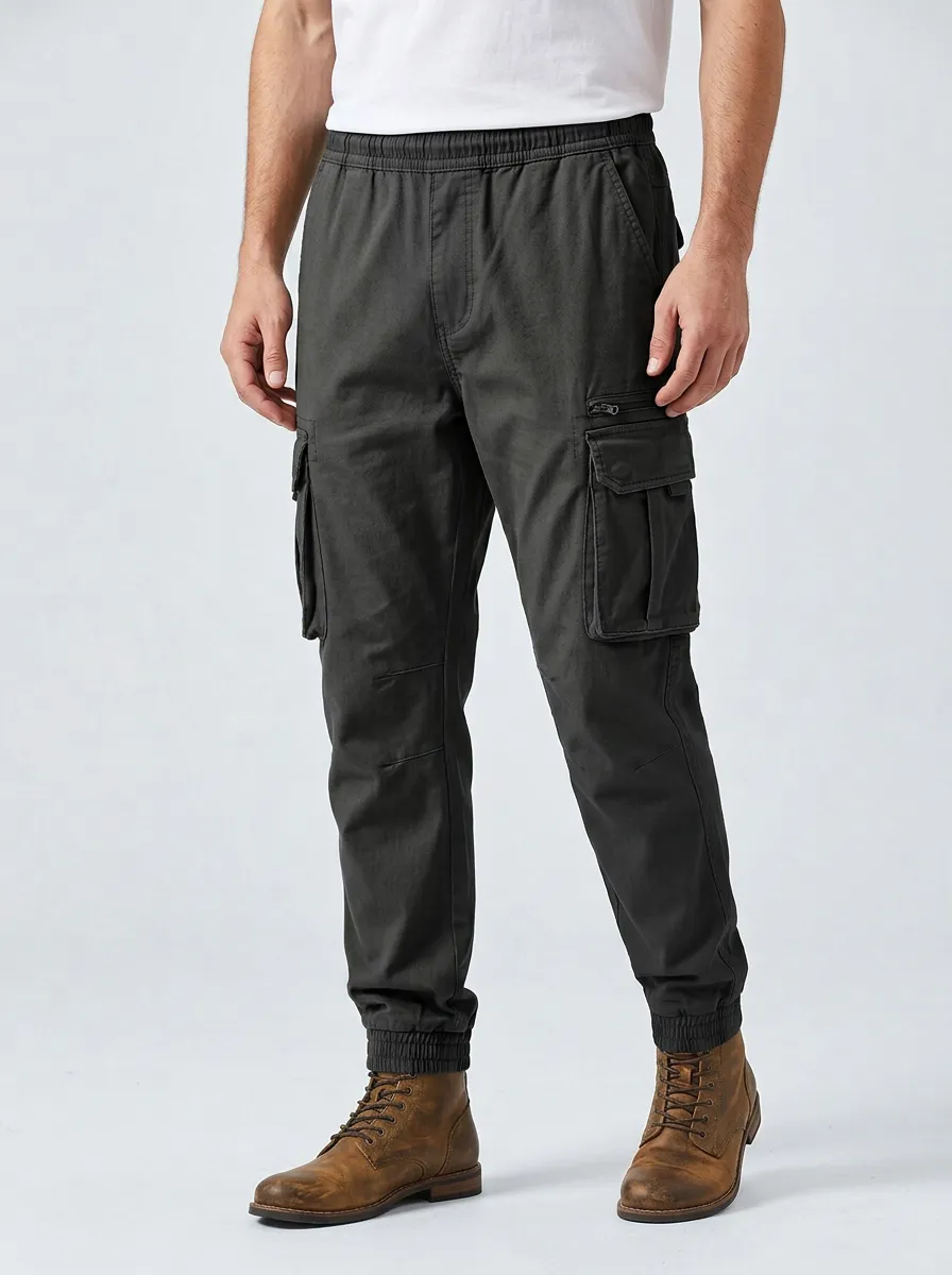 Utility Multi-Pocket Elastic-Waist Men's Cargo Pants