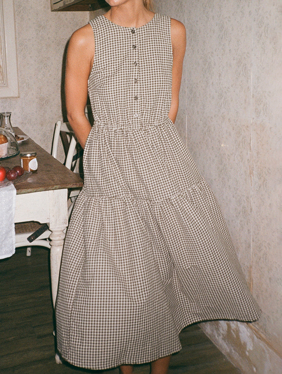 Smock Dress In Mini Brown Gingham