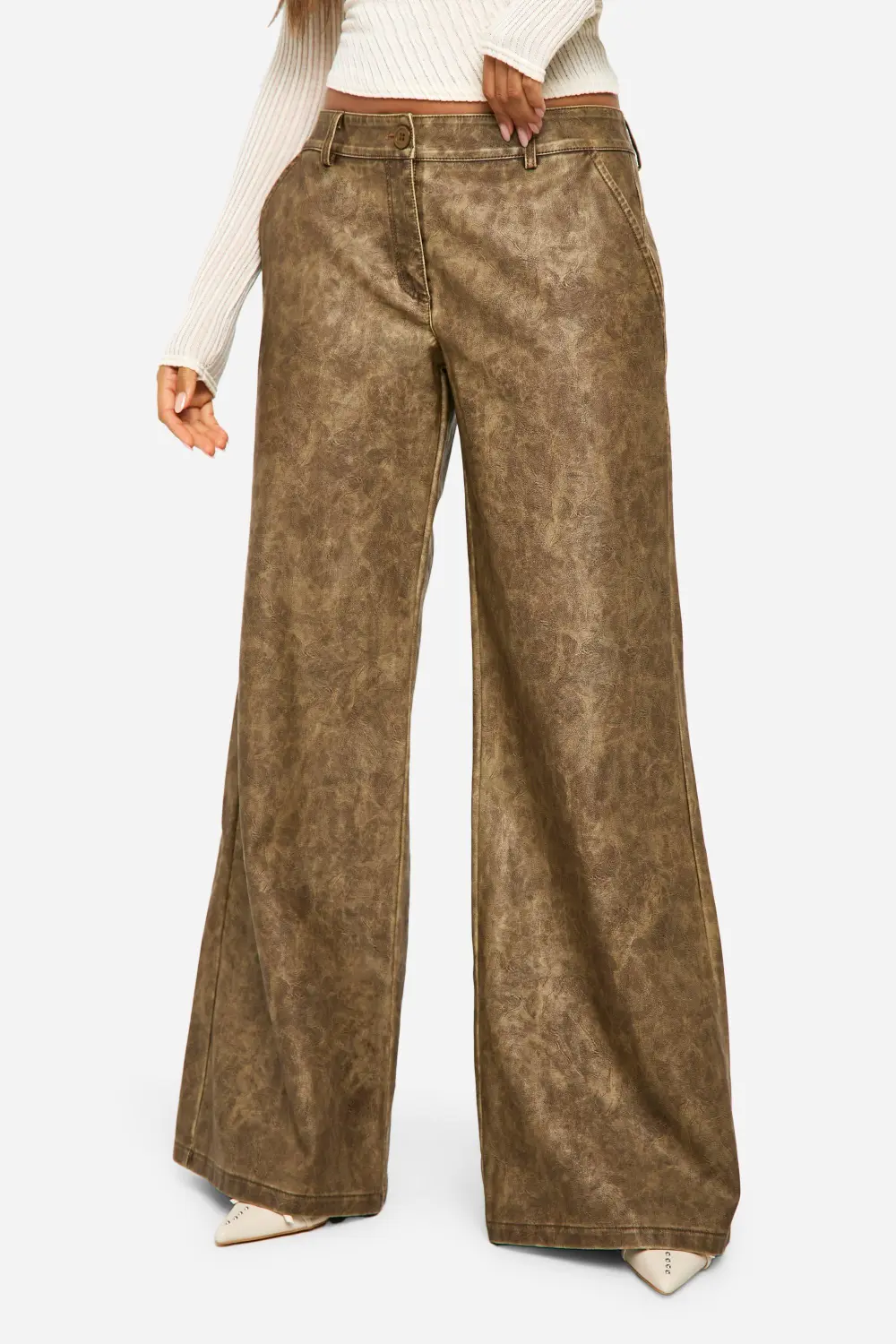 WASHED PU WIDE LEG PANTS